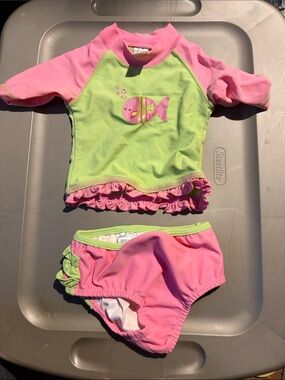 Carter's Pink and Lime Two-Piece Swim Set with Fish Appliqué